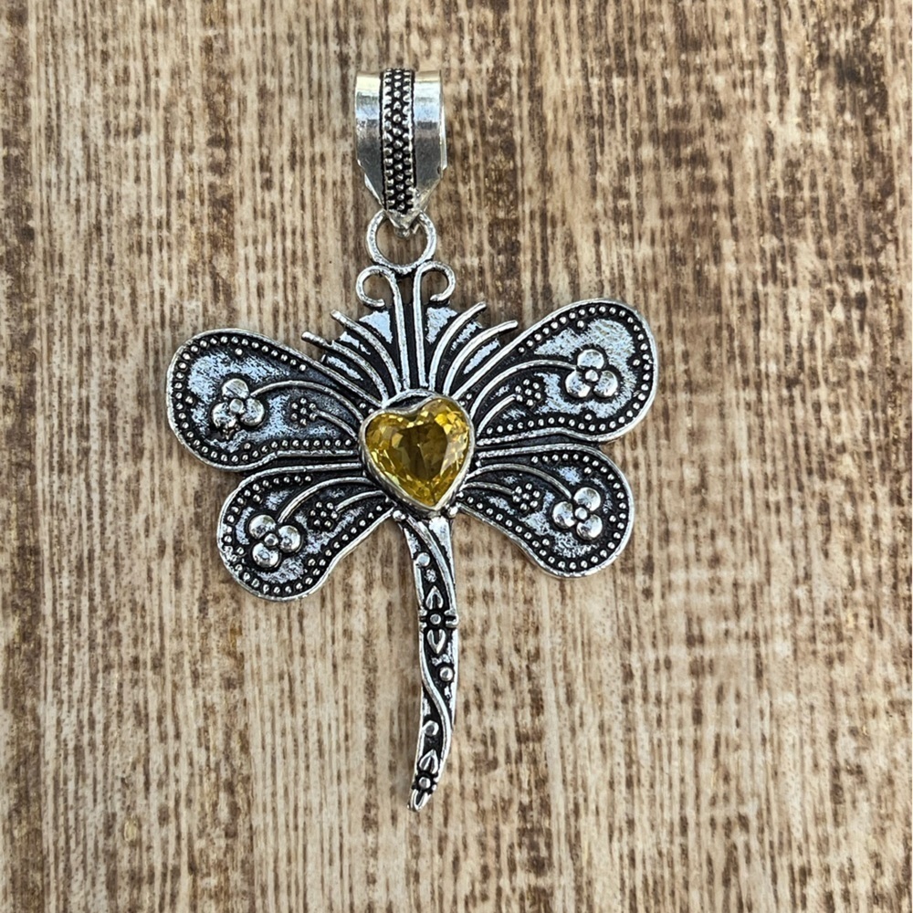 Citrine Heart Butterfly Pendant